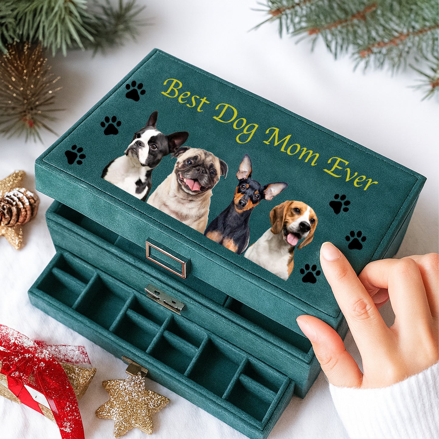 Custom Dog Photo Large Jewelry Box, Personalized Jewelry Storage Organizer for Women, Gift for Dog Mom 683870