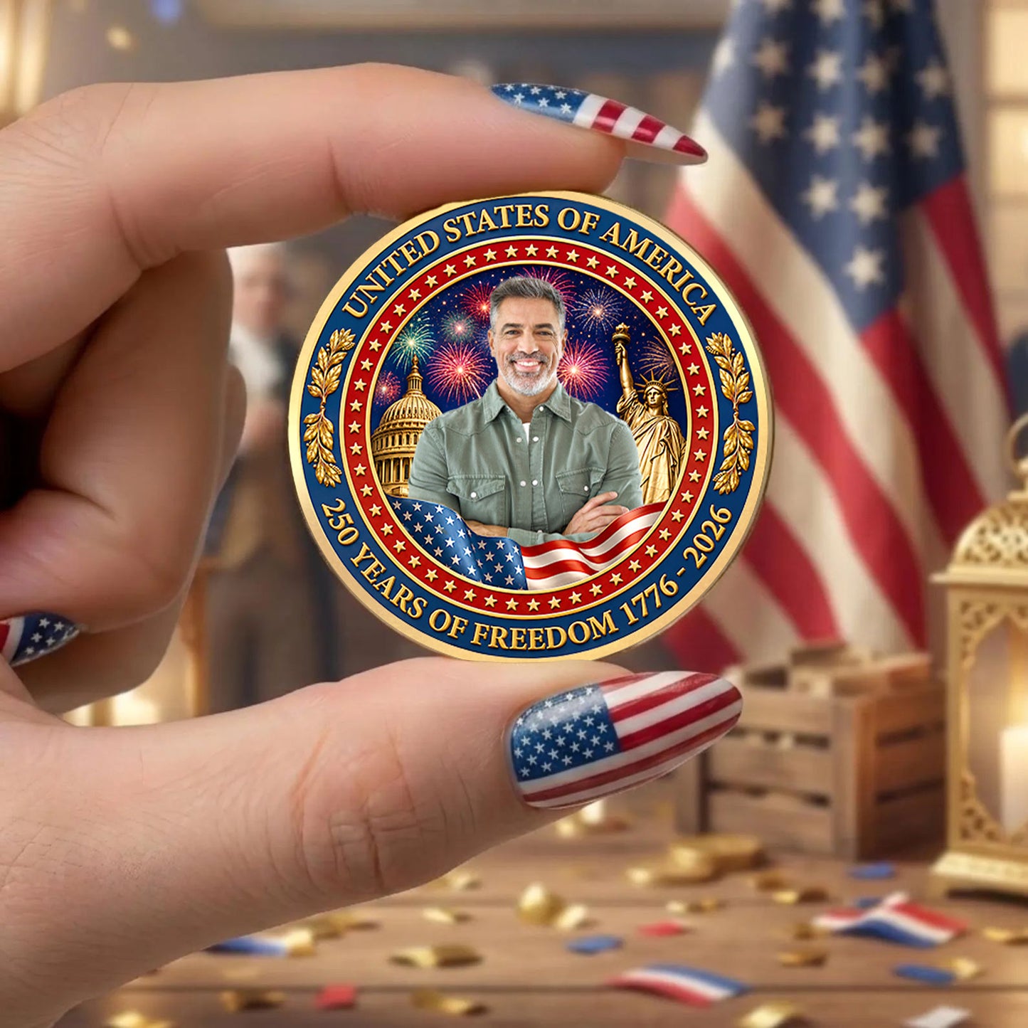 Custom Photo 250 Years Commemorative Coin, Personalized Patriotic USA Challenge Coin 685013