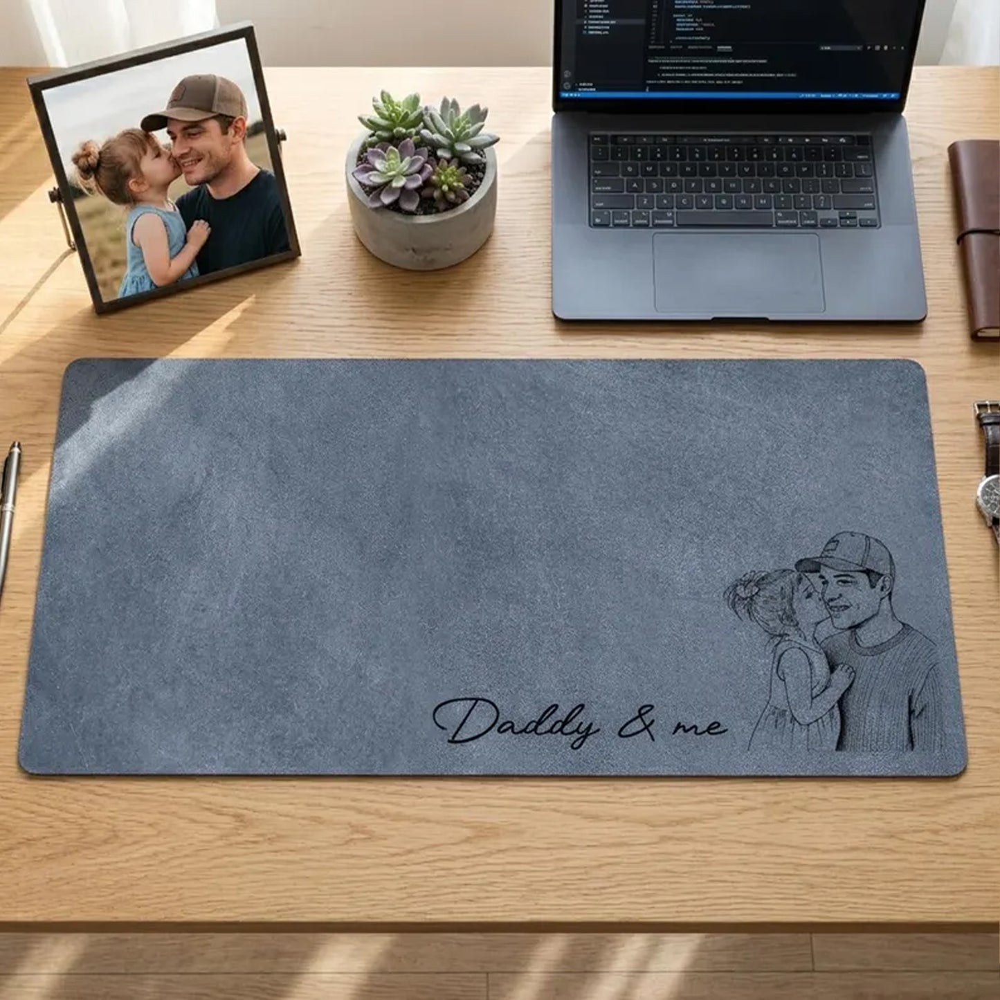 Personalized Photo Desk Mat for Dad, Custom Sketch Line Art Mouse Pad, Father’s Day Gift 685079