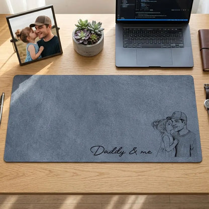 Personalized Photo Desk Mat for Dad, Custom Sketch Line Art Mouse Pad, Father’s Day Gift 685079