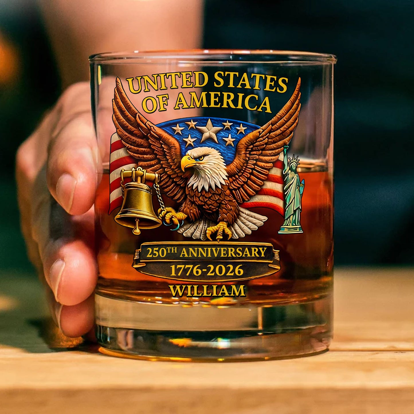 Custom Name USA 250 Years Whiskey Decanter Set | Patriotic Eagle 1776–2026 Whiskey Glass Whiskey Bottle 684263