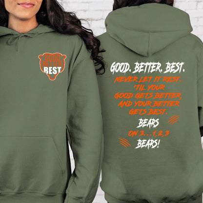 Chicago Football Good Better Best Dark Shirt, Bear Down Hoodie, Chicago Sports Pocket & Back Shirt 684147