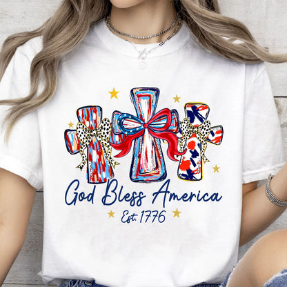 250 Years God Bless America Est 1776 Shirt, Patriotic Cross USA Tee, 4th of July Gift 684848