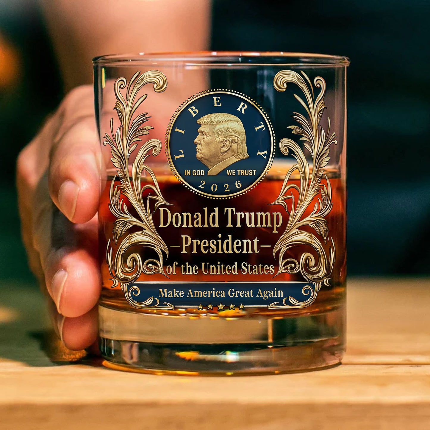 Donald Trump Whiskey Decanter Set | In God We Trust Trump MAGA Whiskey Glass Whiskey Bottle 684285 – GOP