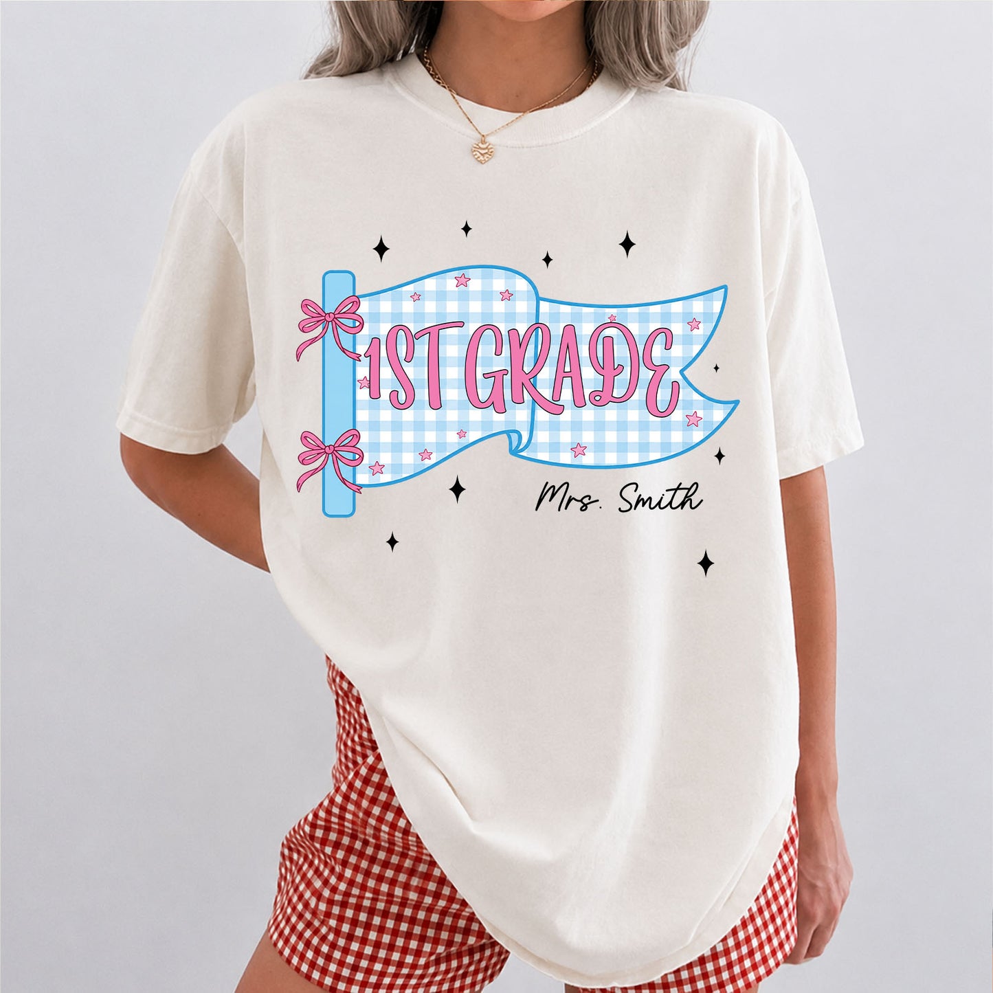 Personalized Teacher Grade Comfort Colors Shirt, Custom Grade Level & Name Tee, Pennant Flag Teacher Gift 685696