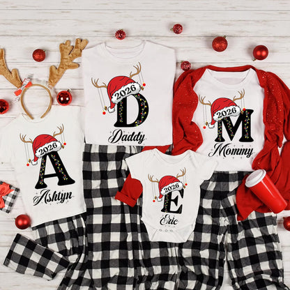 Personalized Christmas 2026 Family Shirt, Custom Name & Initial Santa Hat Matching Shirts 686311 WFD
