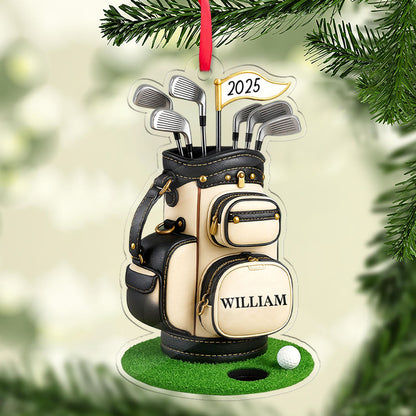 Custom Name Golf Bag Christmas Acrylic Ornament | Personalized Golf Backpack Christmas Ornament 683699