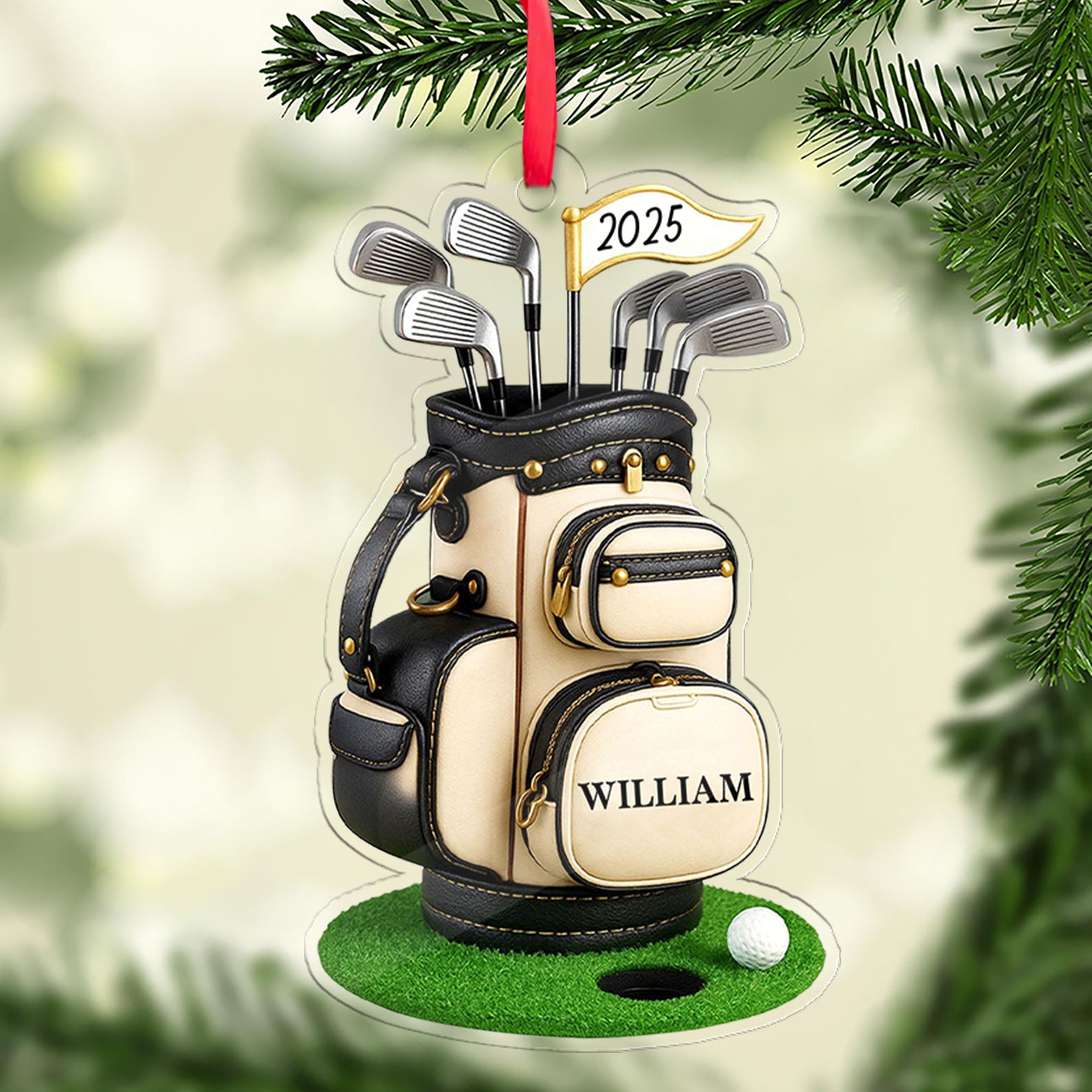 Custom Name Golf Bag Christmas Acrylic Ornament | Personalized Golf Backpack Christmas Ornament 683699