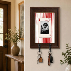 Custom Photo Striped Wooden Key Holder, Personalized Couple Playing Card Key Hook, Anniversary Gift 686079 WFD