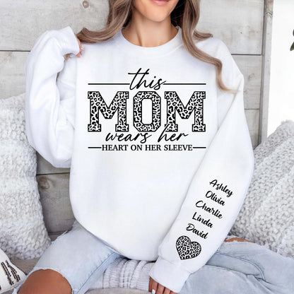 Custom Sweatshirt with Kids’ Names on Sleeve, I Wear My Heart on My Sleeve, Personalized Name Sweater, Front & Left Sleeve Print 683963