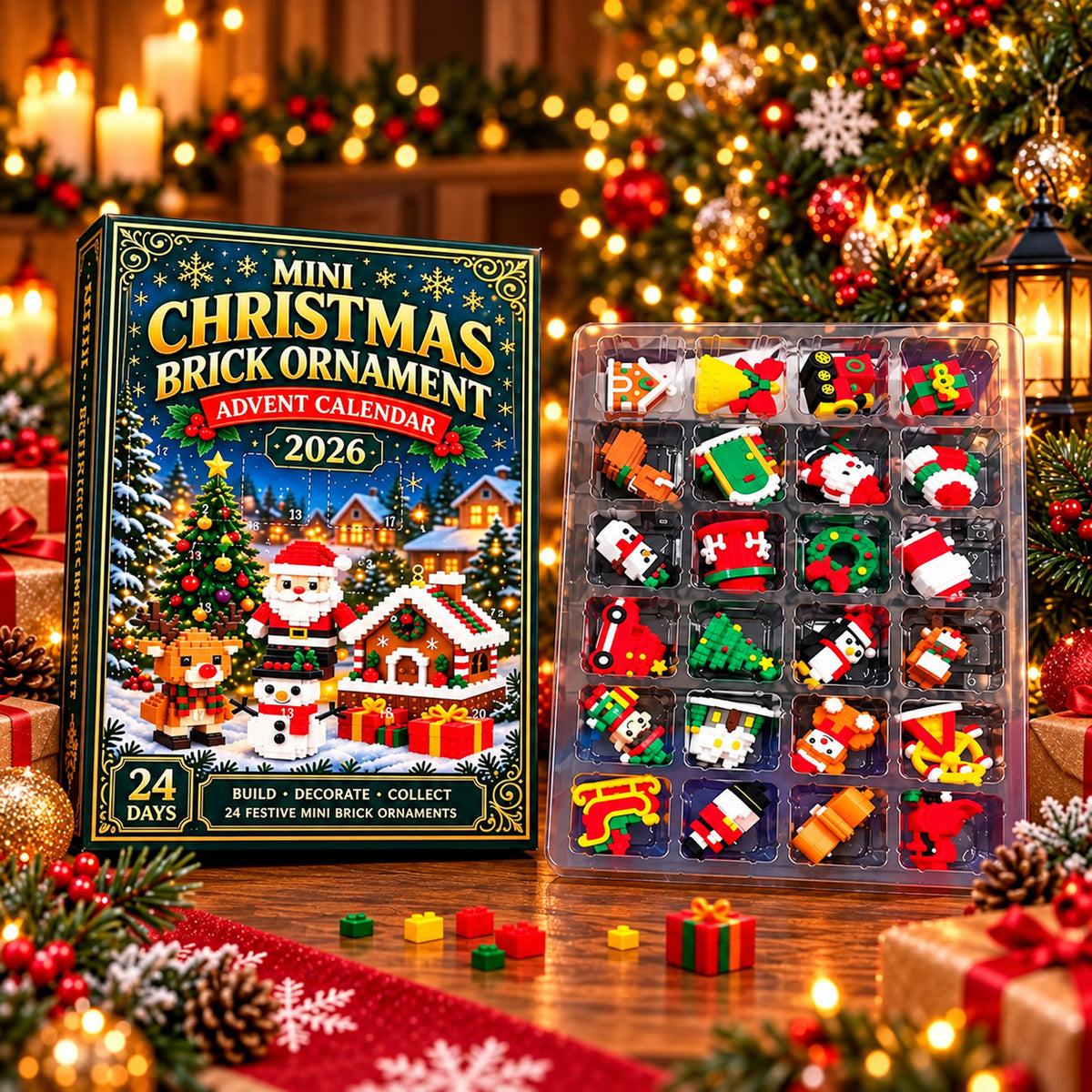 24-Day Christmas Brick Advent Calendar 2026, Mini Buildable Christmas Ornaments, Kids Holiday Countdown Gift 686801 WFD