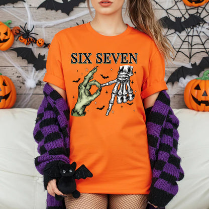 Halloween Six Seven Shirt | 6 7 Meme Skeleton Hands Halloween Sweatshirt | Spooky Skull Sweatshirt | Funny Halloween Shirt 683182