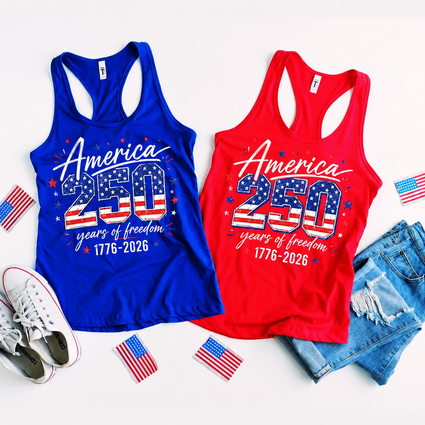 250 Years Anniversary 4th of July Racerback Tank Top, 250 Years of Freedom Tank Shirt, USA 1776–2026 Shirt 685276 WFD