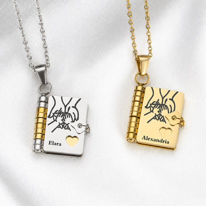 Personalized Daughter Book Necklace, Custom Name Locket, Mini Message Pendant, Gift from Mom Dad 685955 WFD