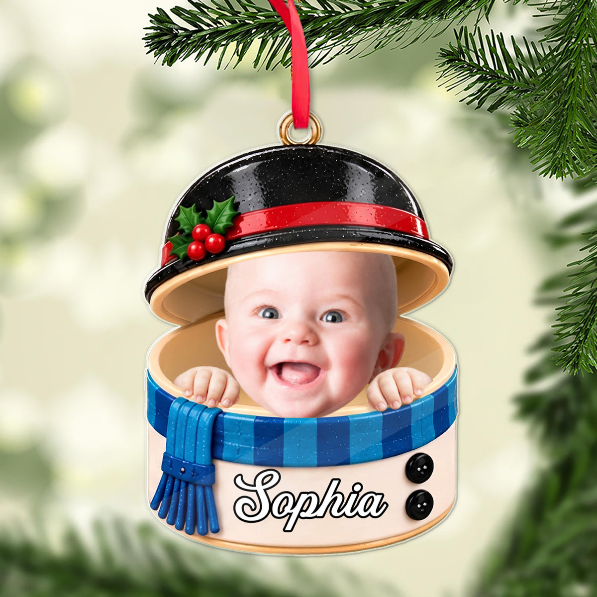 Custom Baby Face Dumpling Squishy Acrylic Ornament, Personalized Name Kids Christmas Gift 686355