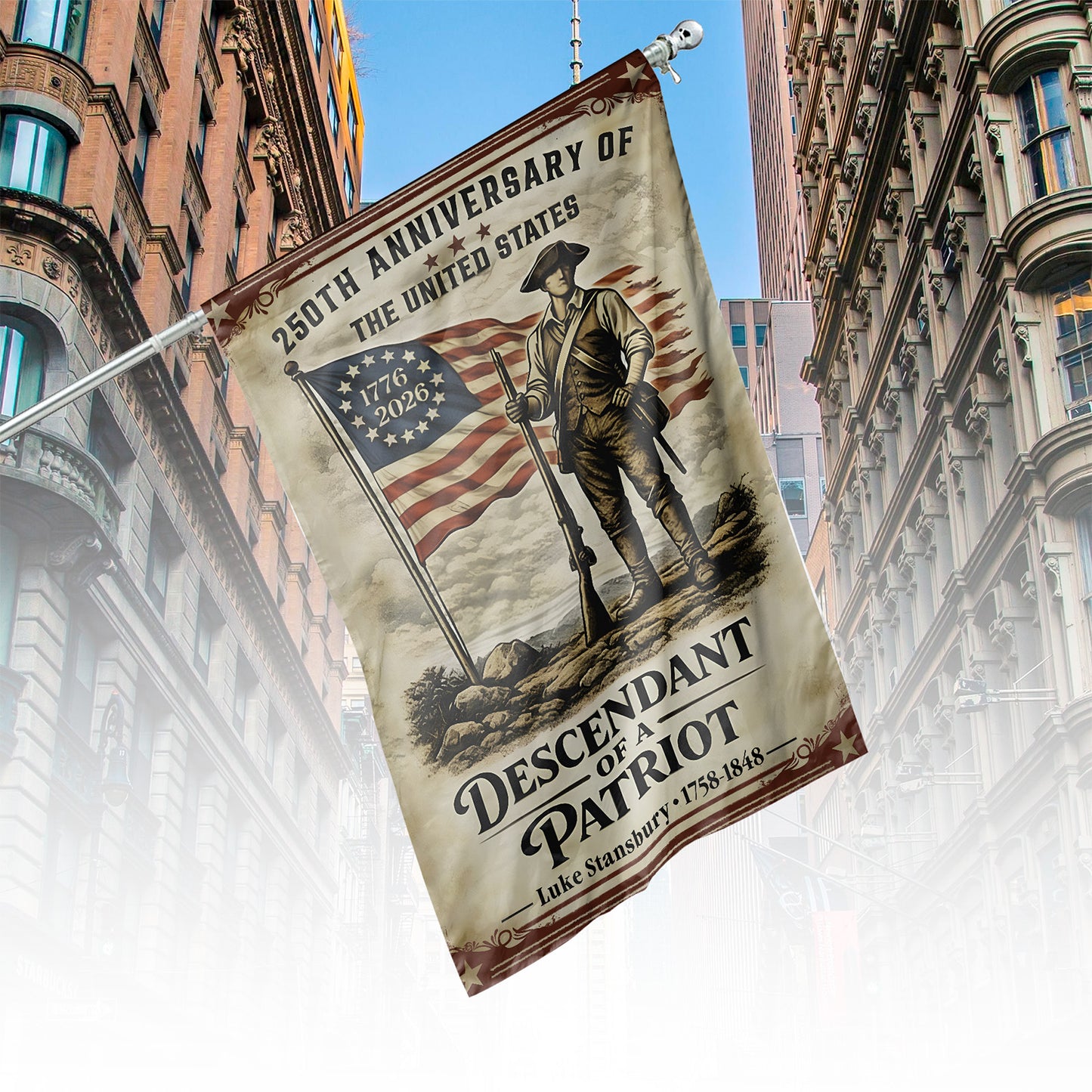 Personalized 250 Years Anniversary US Flag | Descendant of a Patriot Garden Flag | Patriotic House Flag 684475