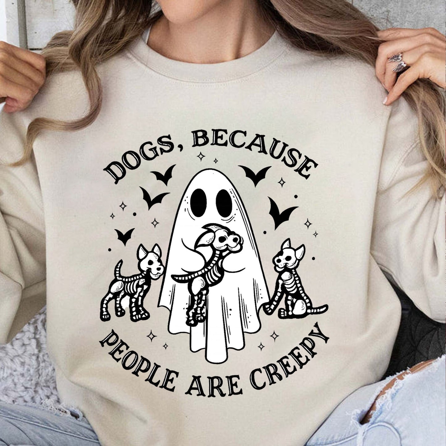Dogs, Because People Are Creepy Sweatshirt, Funny Ghost Dog Halloween Sweatshirt, Cute Spooky Fall Gift 685668