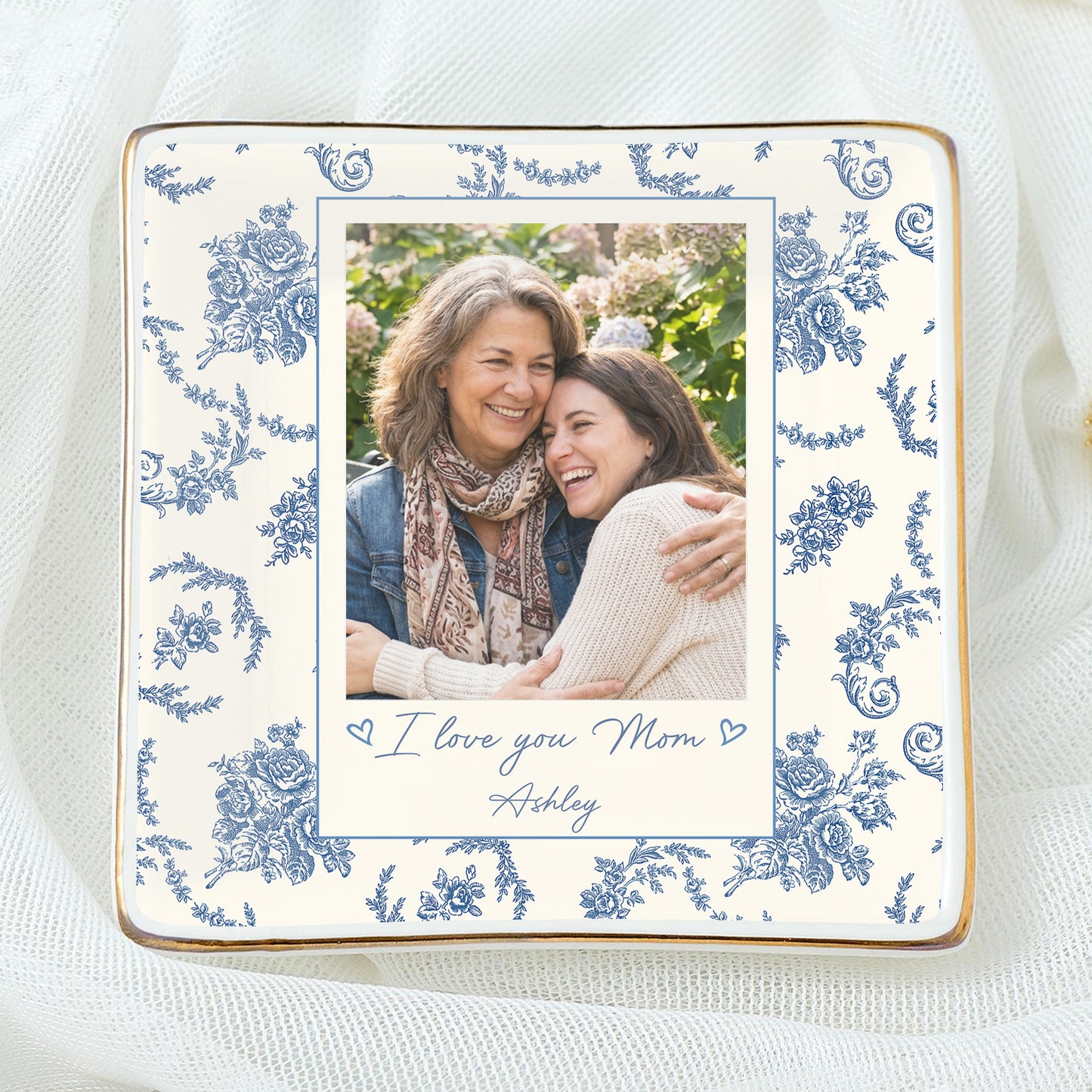 Custom Photo Jewelry Dish for Mom | Personalized Toile De Jouy Trinket Tray | Mother's Day Gift 684588