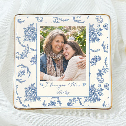 Custom Photo Jewelry Dish for Mom | Personalized Toile De Jouy Trinket Tray | Mother's Day Gift 684588