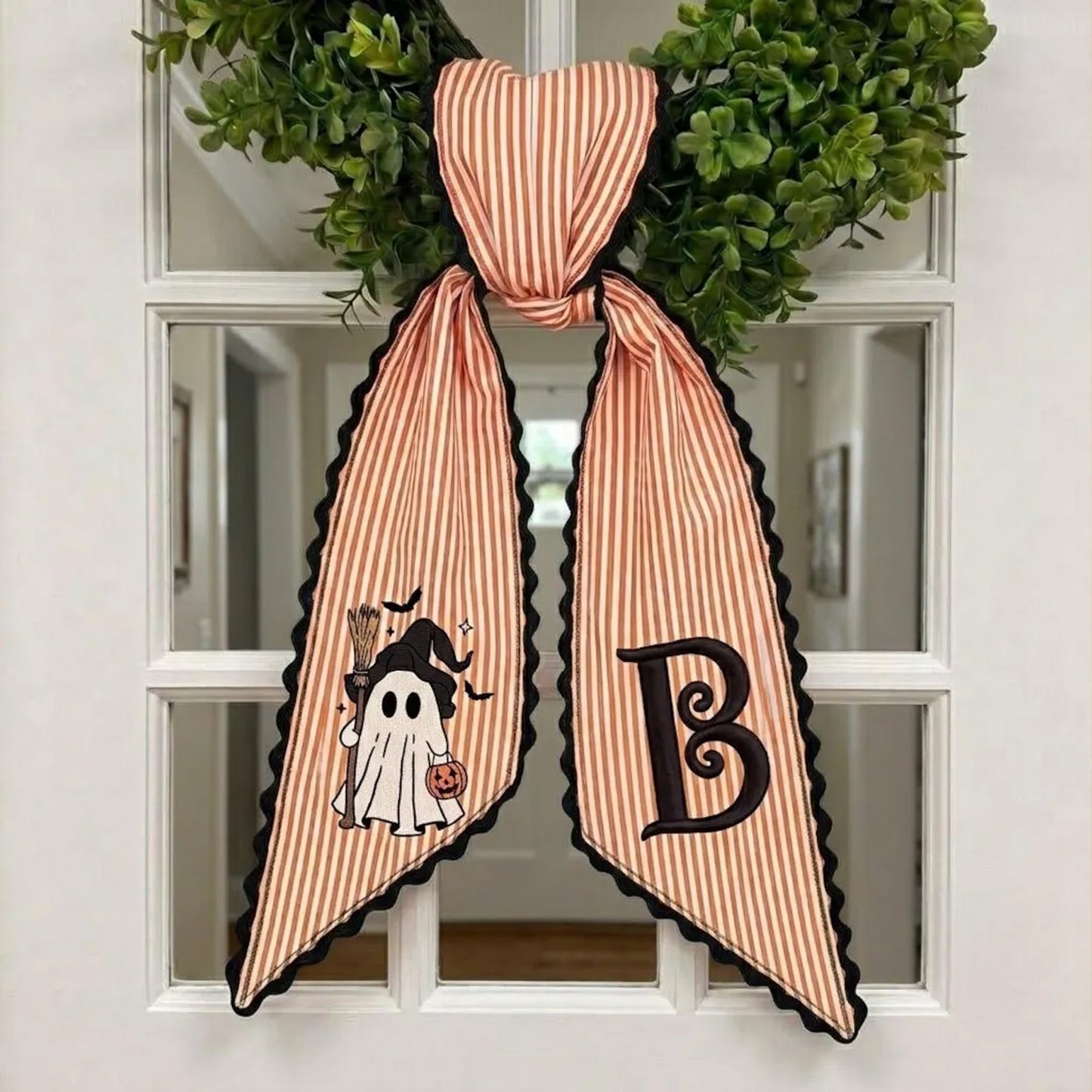 Personalized Halloween Wreath Sash, Custom Name Witch Ghost Door Bow, Spooky Halloween Decor 685796 WFD