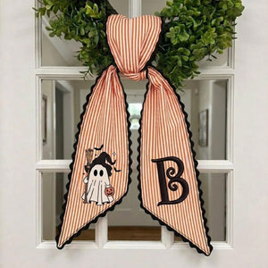 Personalized Halloween Wreath Sash, Custom Name Witch Ghost Door Bow, Spooky Halloween Decor 685796 WFD