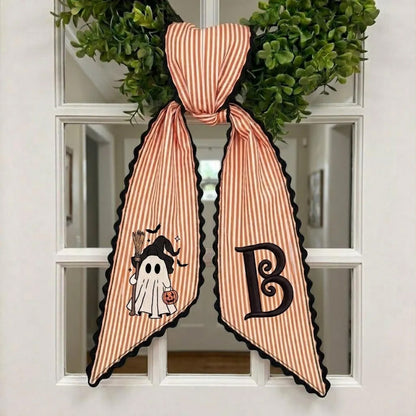 Personalized Halloween Wreath Sash, Custom Name Witch Ghost Door Bow, Spooky Halloween Decor 685796 WFD