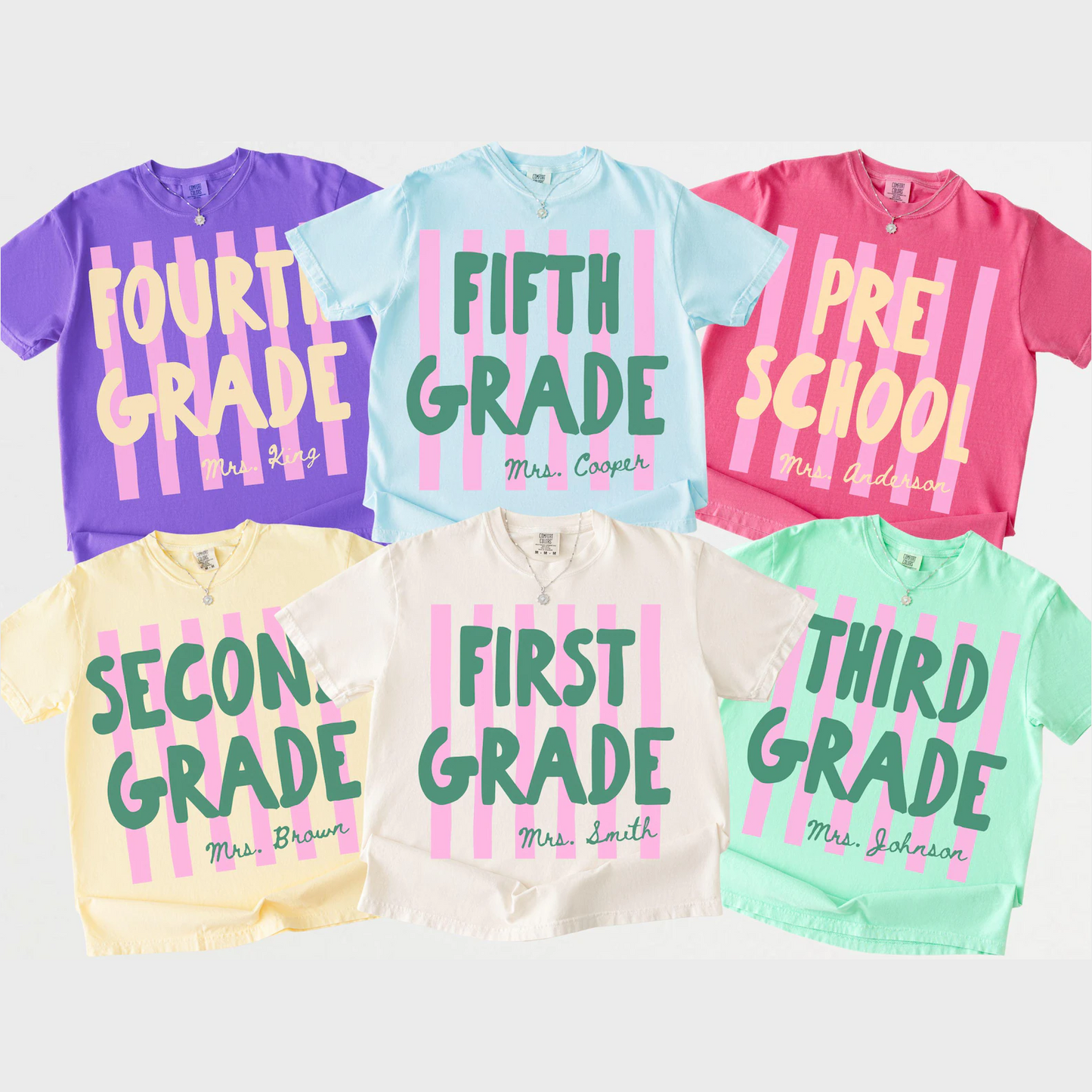 Custom Back to School Teacher Comfort Colors Shirt, Personalized Grade Level Teacher Team Tee, First to Fifth Grade Tee 685487 WFD