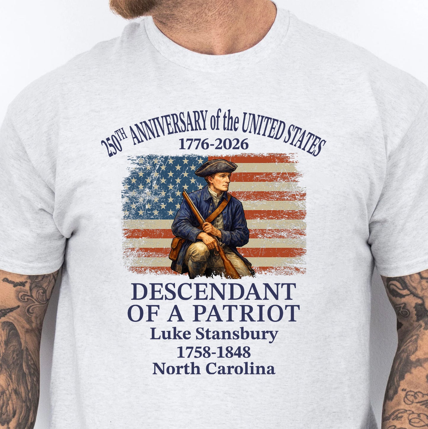 Custom Name USA 250 Years 1776–2026 Shirt | Personalized Descendant of a Patriot T-Shirt 684449