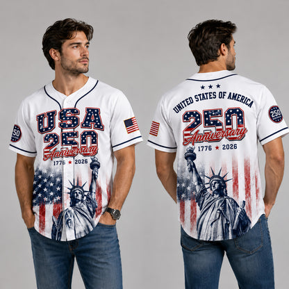 USA 250 Years Anniversary Baseball Jersey, Patriotic Statue of Liberty Shirt, America 1776-2026 Shirt 685210 WFD