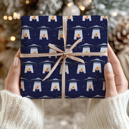 Funny Trump UFO Christmas Wrapping Paper, Alien Donald Trump Gift Wrap, Political Holiday Gift 686228