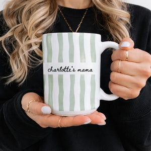 Personalized New Mom Mug, Custom Name Stripe Coffee Cup, First Time Mom Gift, White Mug Accent Mug 684792