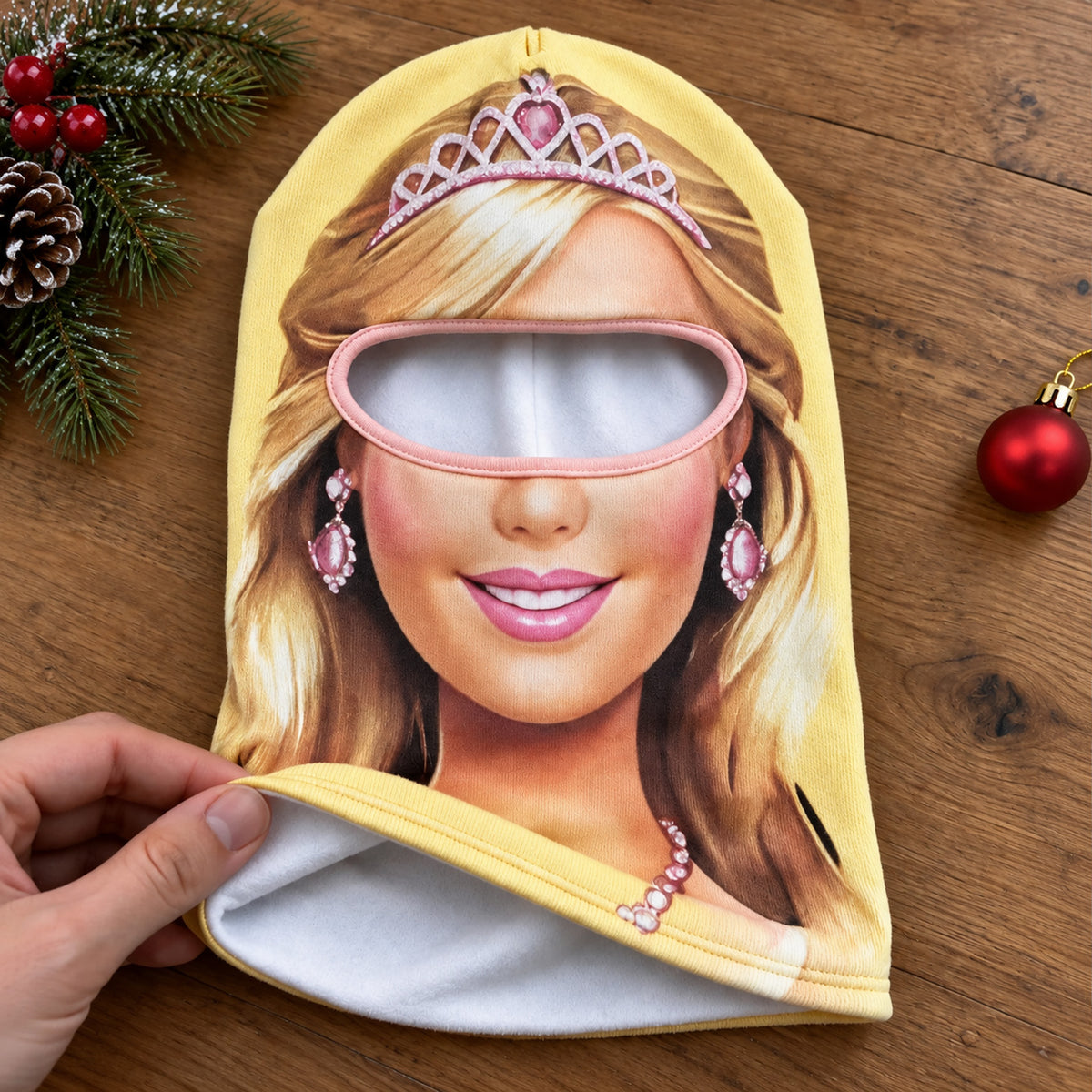 Funny Princess Face Ski Mask, Pink Tiara Balaclava, Novelty Winter Face Cover, Skiing Snowboarding Gift 686684 WFD