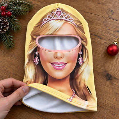 Funny Princess Face Ski Mask, Pink Tiara Balaclava, Novelty Winter Face Cover, Skiing Snowboarding Gift 686684 WFD
