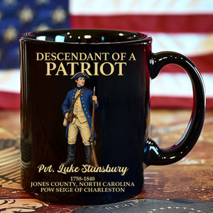 Custom Name Descendant of a Patriot Black Mug | Personalized 250 Years DAR SAR Coffee Mug | 4th of July Gift 684383