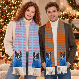Personalized Pet Photo Scarf, Custom Dog Cat Name Scarf with Fringe, Christmas Gift for Pet Lovers 686609 WFD
