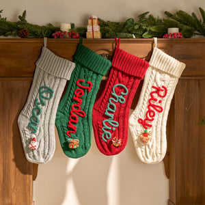 Personalized Embroidered Christmas Stocking, Custom Name Cable Knit Stocking, Family Kids Stocking 685978 WFD