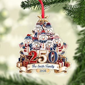 Custom 250 Years of America Snowman Acrylic Ornament, Personalized Family Name Christmas Ornament 685960