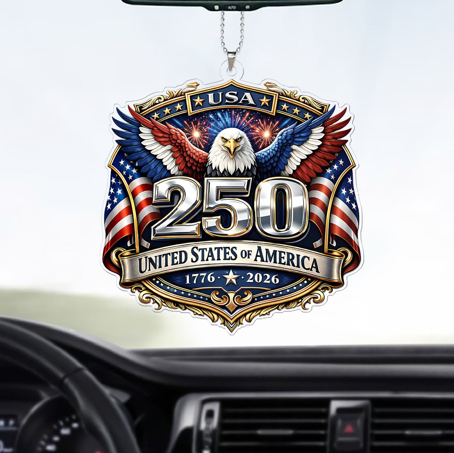 250 Years USA Car Ornament | Patriotic Eagle US Flag 1776–2026 Car Ornament | 4th of July Car Decor 684533