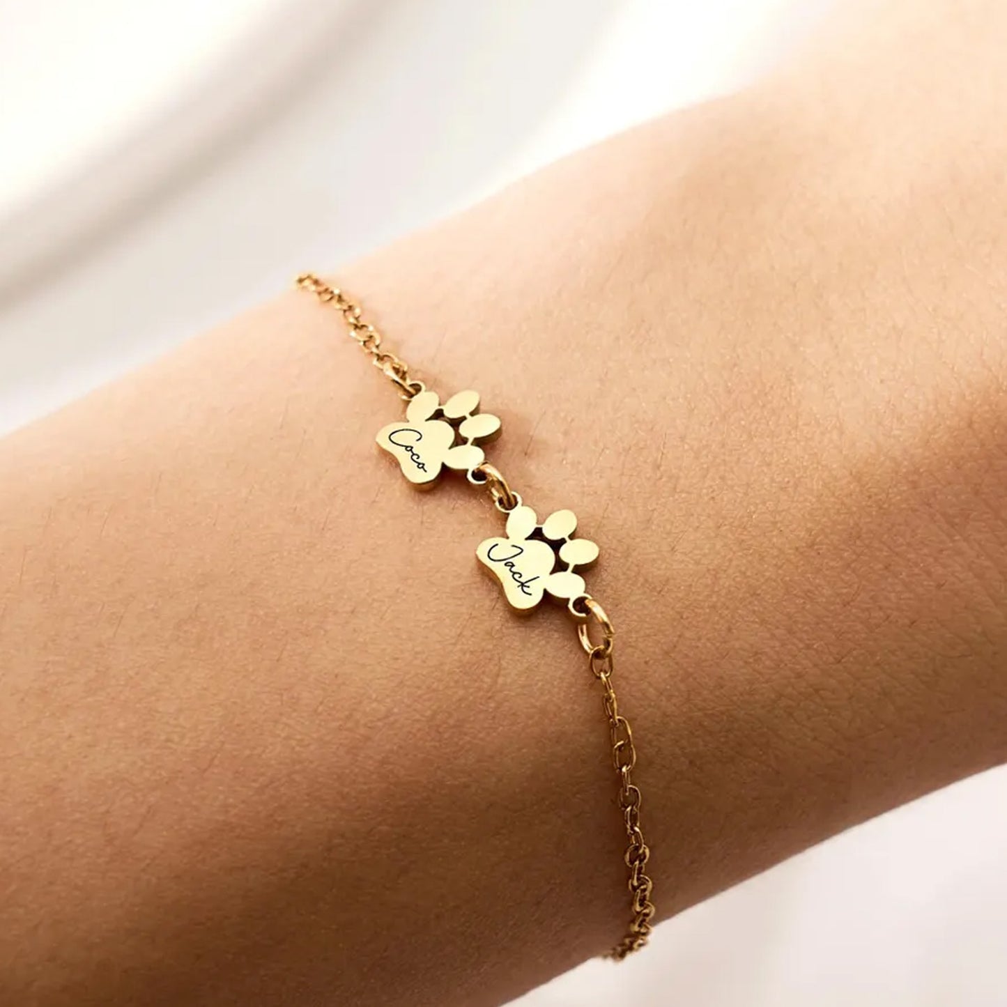 Personalized Paw Print Bracelet, Custom Pet Name Jewelry, Dog Cat Paw Bracelet, Pet Lover Gift for Women 685967 WFD