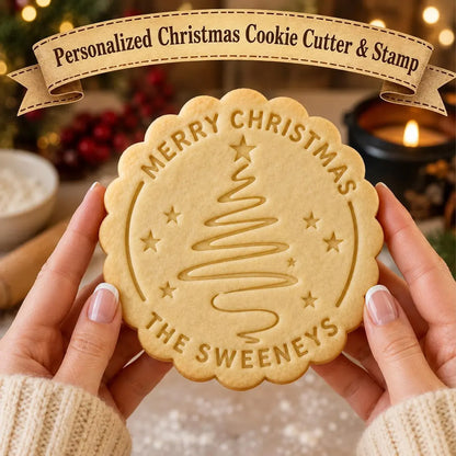 Personalized Christmas Cookie Cutter & Stamp, Custom Family Name Christmas Tree Baking Stamp 686742 WFD
