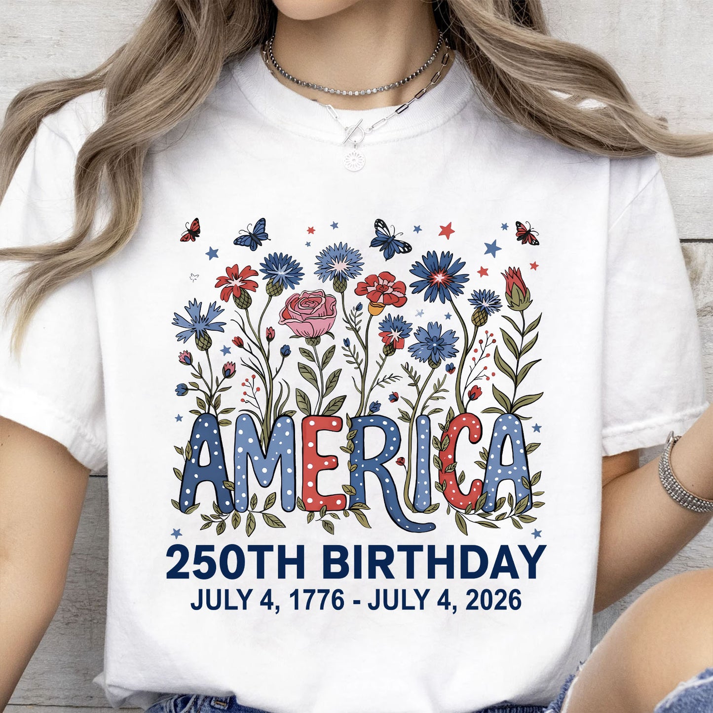 250 Years of America Floral Shirt, Patriotic Wildflower 1776-2026 Tee, 4th of July Independence Day Gift 684845