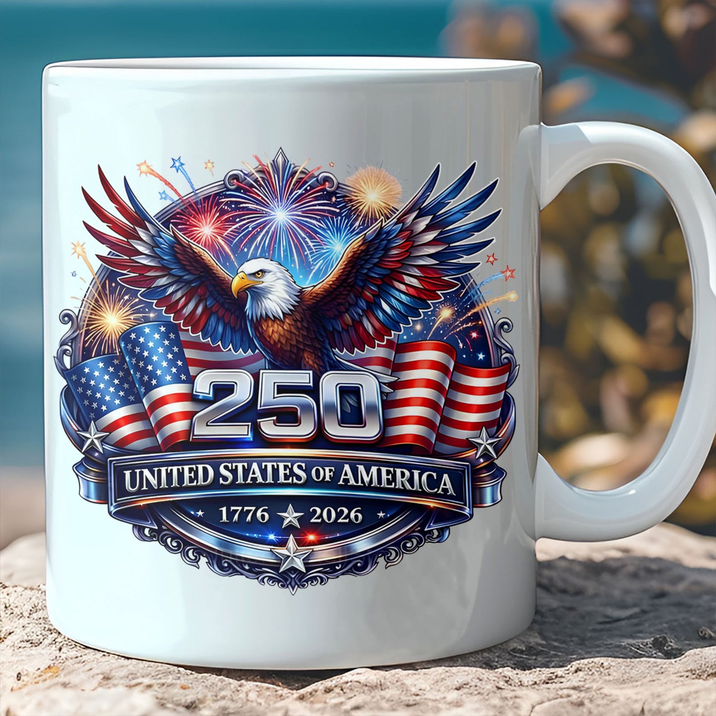 USA 250 Years Anniversary Mug | Patriotic Eagle 1776–2026 Coffee Mug | 4th of July White Mug Accent Mug 684222