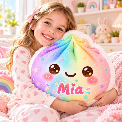 Personalized Glitter Dumpling Pillow, Custom Name Rainbow Cushion, Kids Room Decor, Christmas Gift 686907 WFD