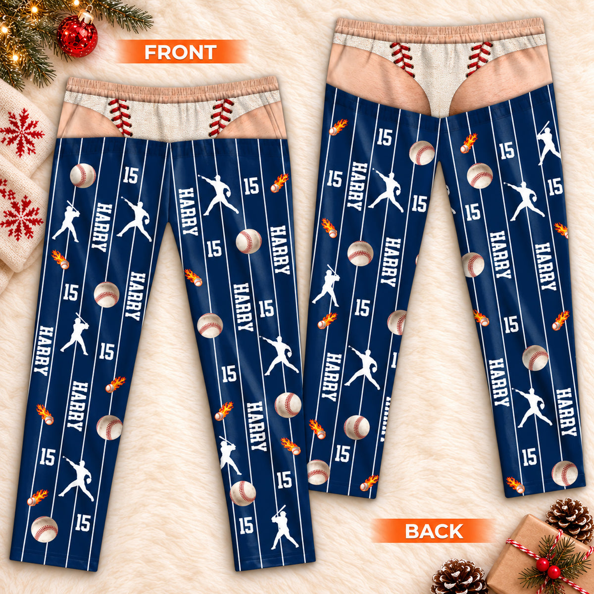 Personalized Sports Pajama Pants for Men, Custom Name & Number Funny Fake Underwear Lounge Pants 686601 WFD