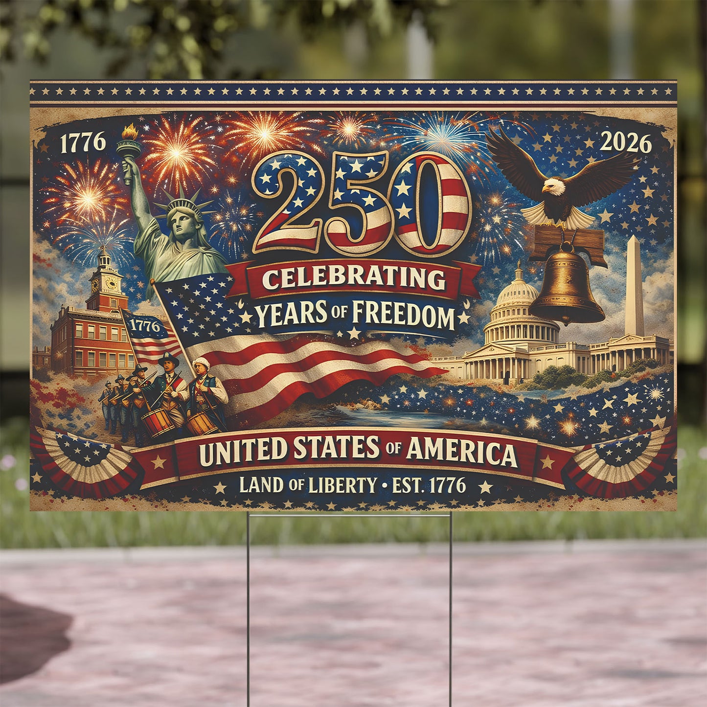 250 Years of Freedom Yard Sign | USA Land of Liberty 1776 Yard Sign | Patriotic 4th of July Garden Decor 684224