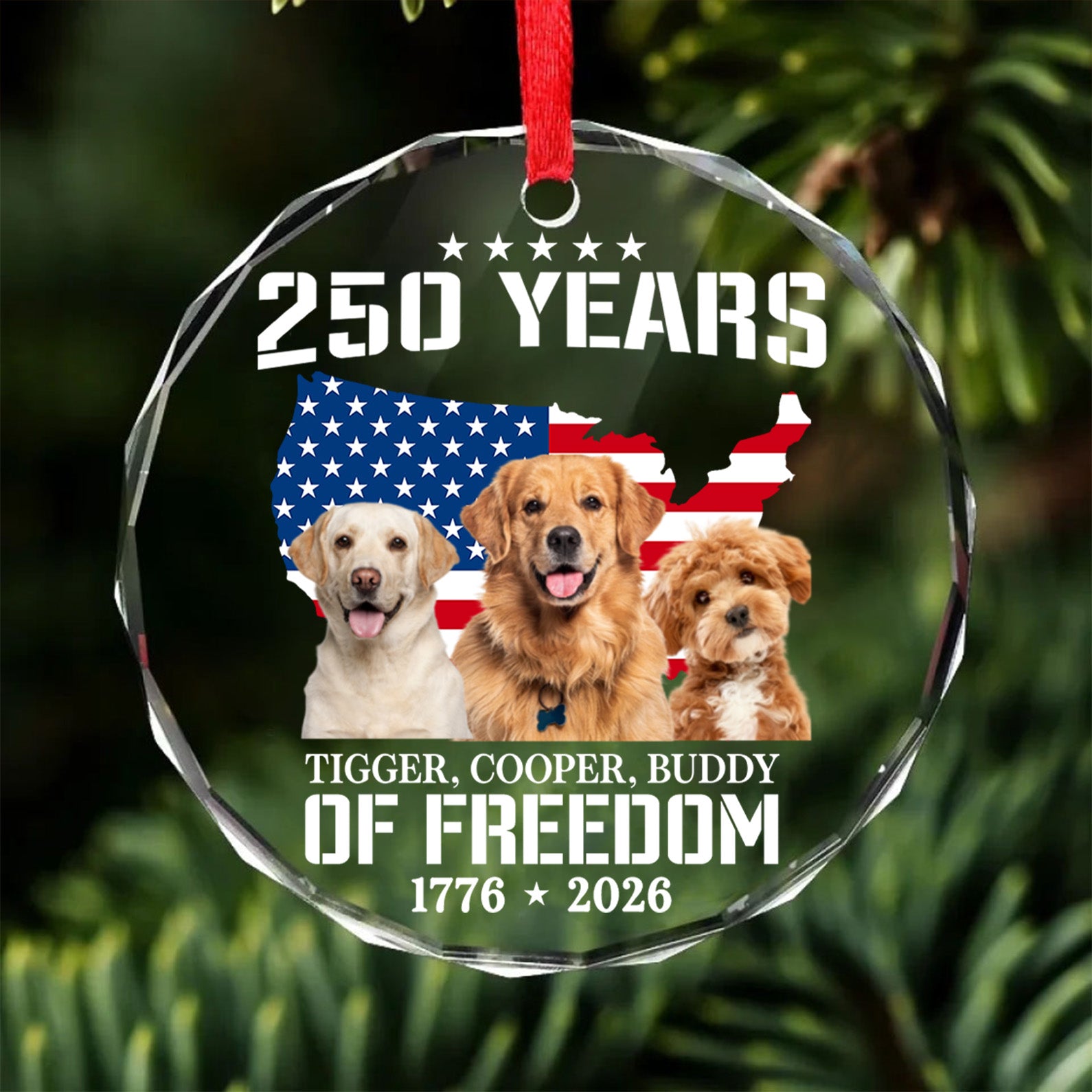 Custom Your Pet Photo Glass Ornament | 250 Years Of Freedom Ornament | Custom Dog Cat Photo Christmas Ornament 683276