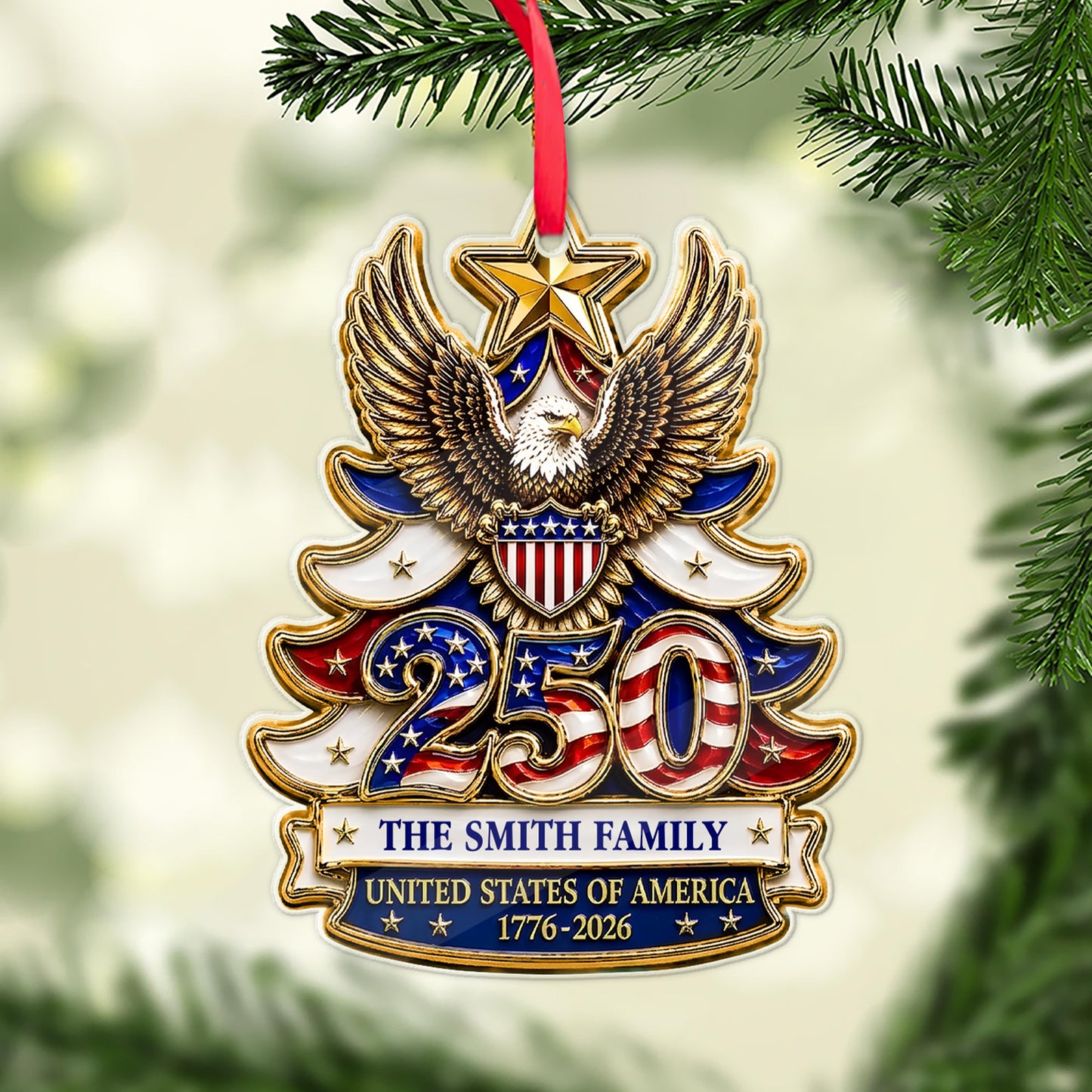 Personalized USA 250th Anniversary Acrylic Ornament, 1776-2026 Patriotic Eagle Christmas Decor 685880