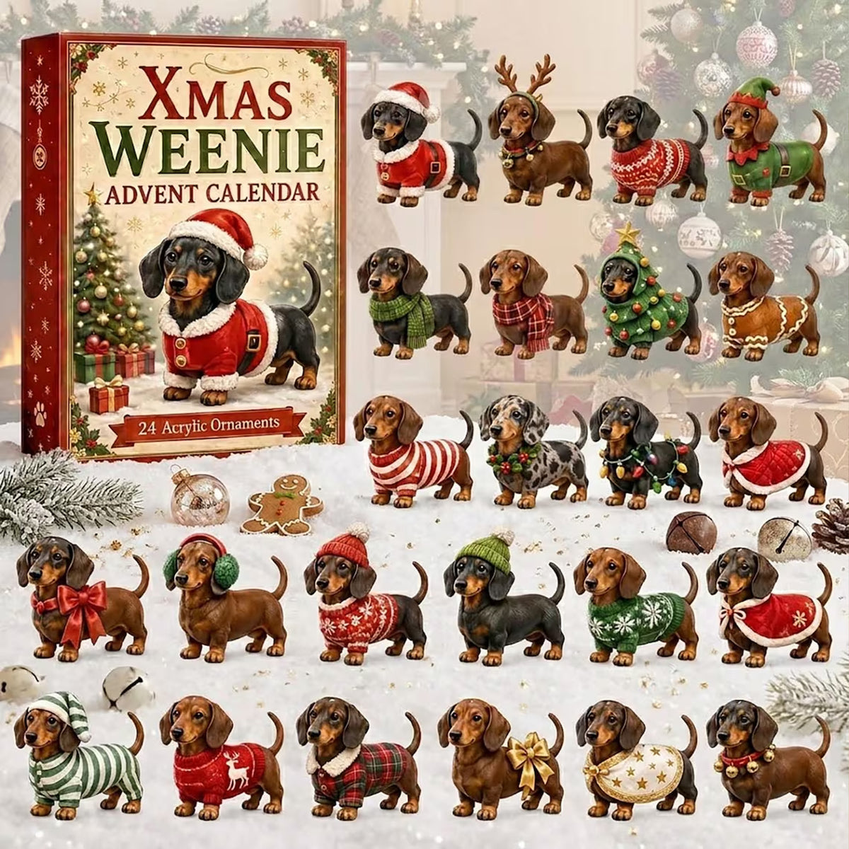 2D Dachshund Christmas Advent Calendar 2026, 24-Day Wiener Dog Countdown, Dog Lover Christmas Gift 686316 WFD