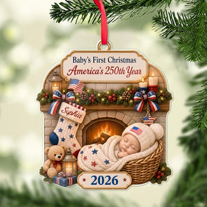 Personalized Baby’s First Christmas USA 250th Anniversary Acrylic Ornament, Newborn Keepsake Gift 685896