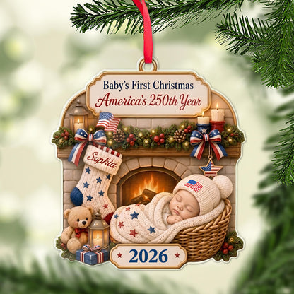 Personalized Baby’s First Christmas USA 250th Anniversary Acrylic Ornament, Newborn Keepsake Gift 685896